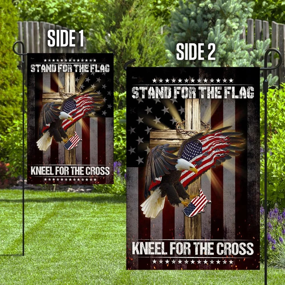 Eagle And Jesus Stand For The House Flags Kneel For The Cross House Flags - Christian Garden Flags - Outdoor Christian Flag