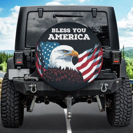 Eagle Bless You America Tire Cover - God Bless You Tire Cover - American Flag Spare Tire Cover
