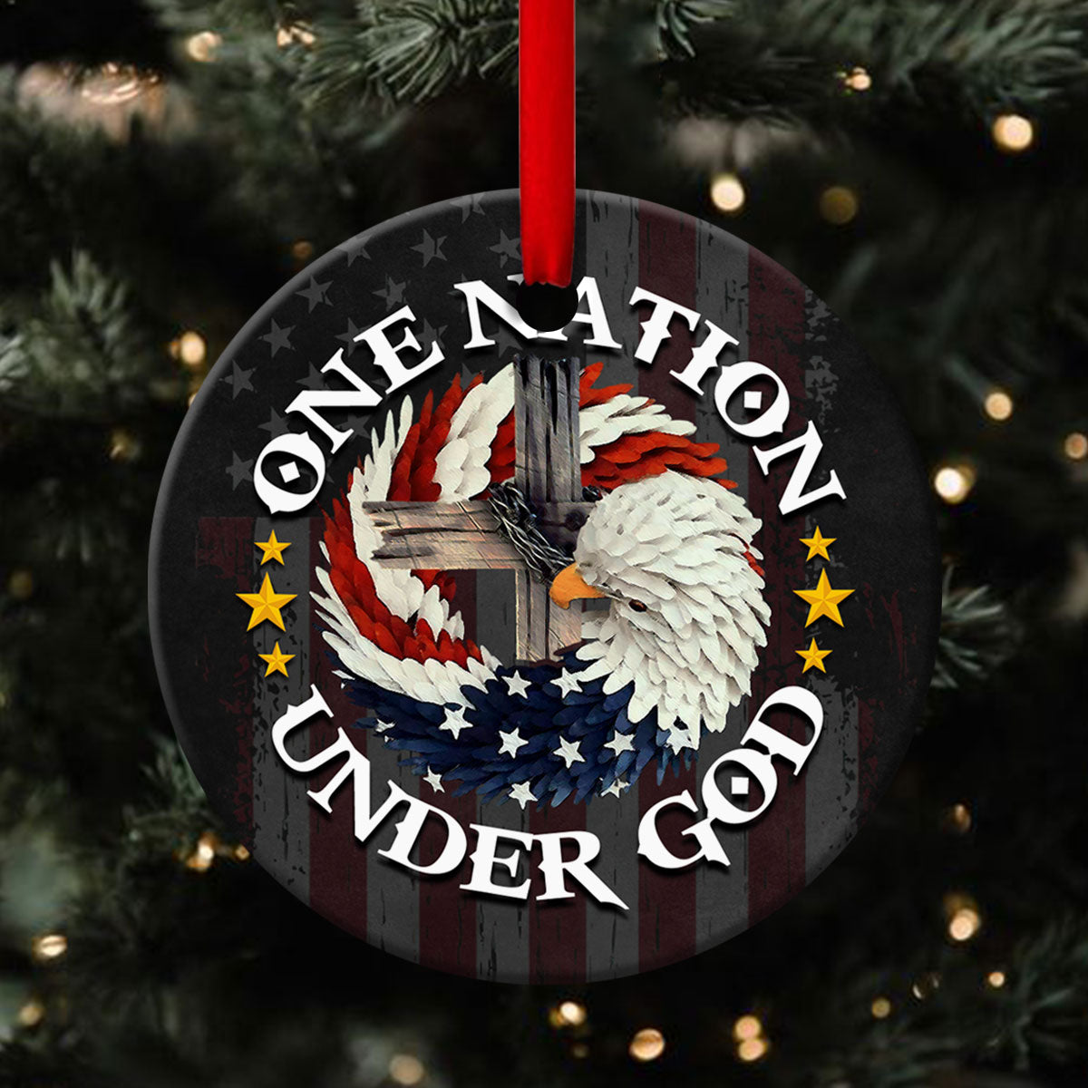 Eagle Ceramic Circle Ornament - One Nation Under God - Unique Housewarming Gifts