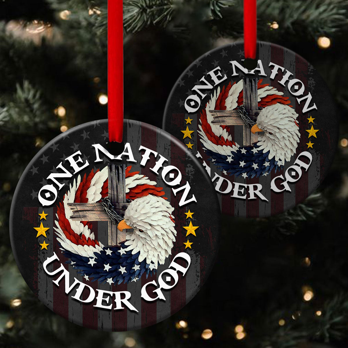 Eagle Ceramic Circle Ornament - One Nation Under God - Unique Housewarming Gifts