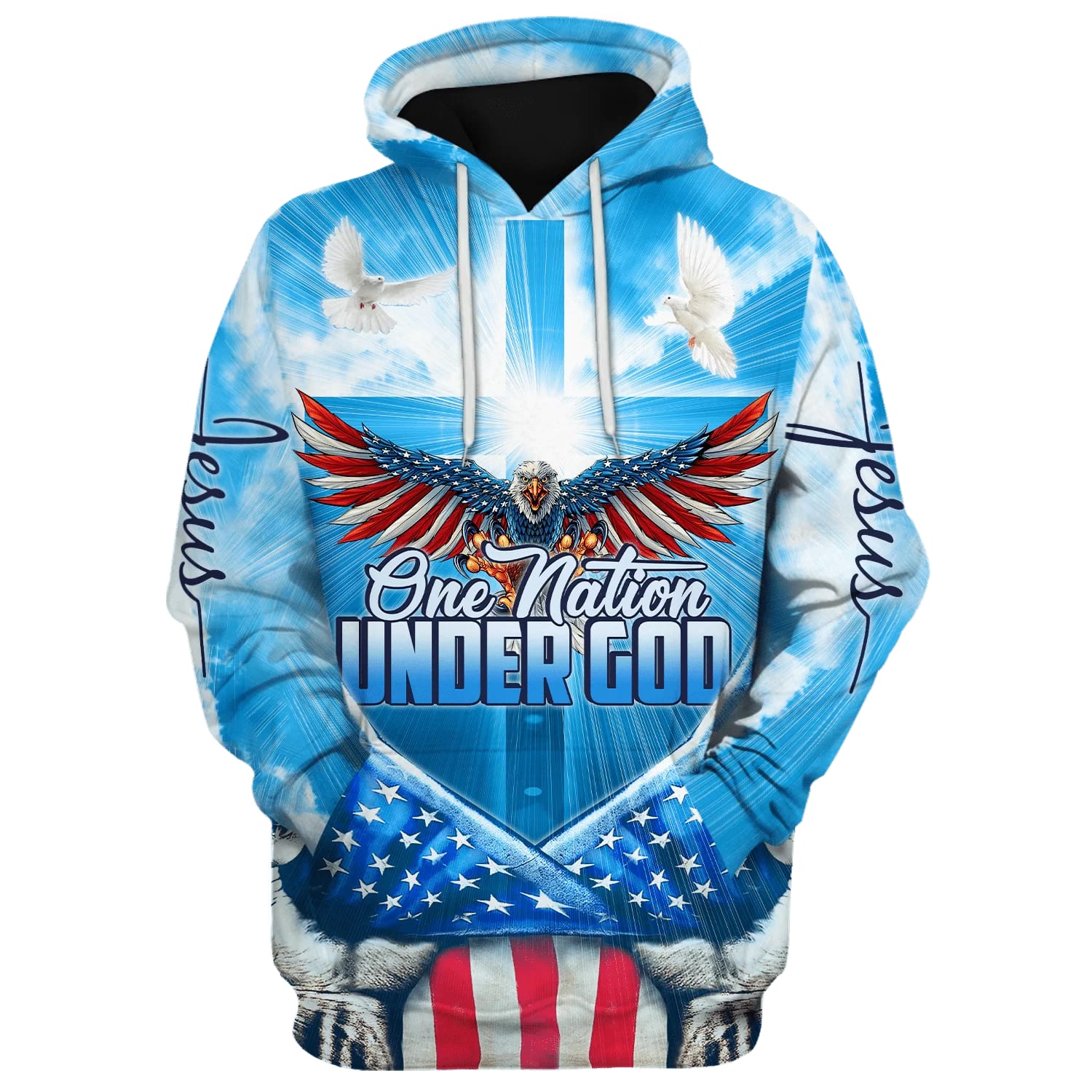 Eagle Christian Cross Jesus  Dove America One Nation Under God 3D Hoodies - Jesus Hoodie