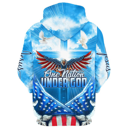 Eagle Christian Cross Jesus  Dove America One Nation Under God 3D Hoodies - Jesus Hoodie