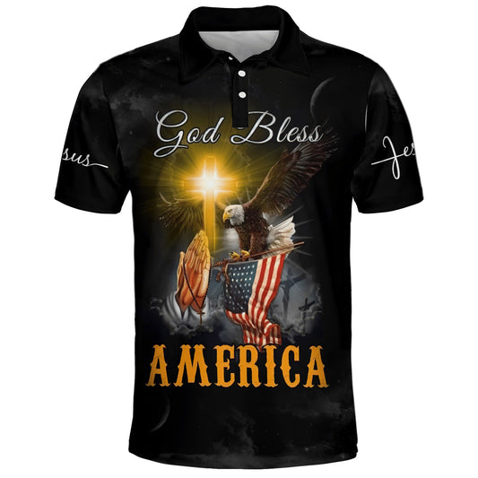 Eagle God Bless America Polo Shirt - Christian Shirts & Shorts