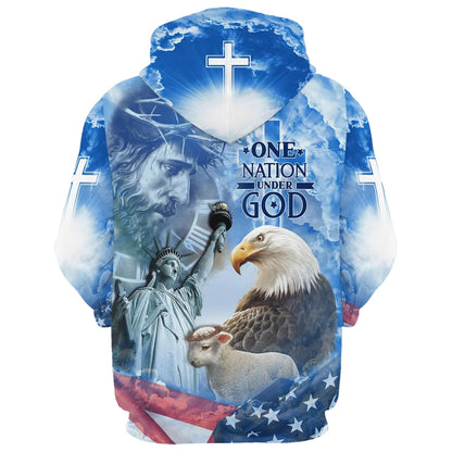 Eagle Jesus America And Lamb One Nation Under God Hoodies - Jesus Hoodie - Men & Women Christian Hoodie - 3D Printed Hoodie