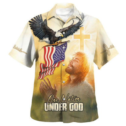 Eagle Jesus America One Nation Under God Hawaiian Shirt - Christian Hawaiian Shirt - Religious Hawaiian Shirts
