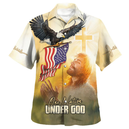 Eagle Jesus America One Nation Under God Hawaiian Shirt - Christian Hawaiian Shirt - Religious Hawaiian Shirts