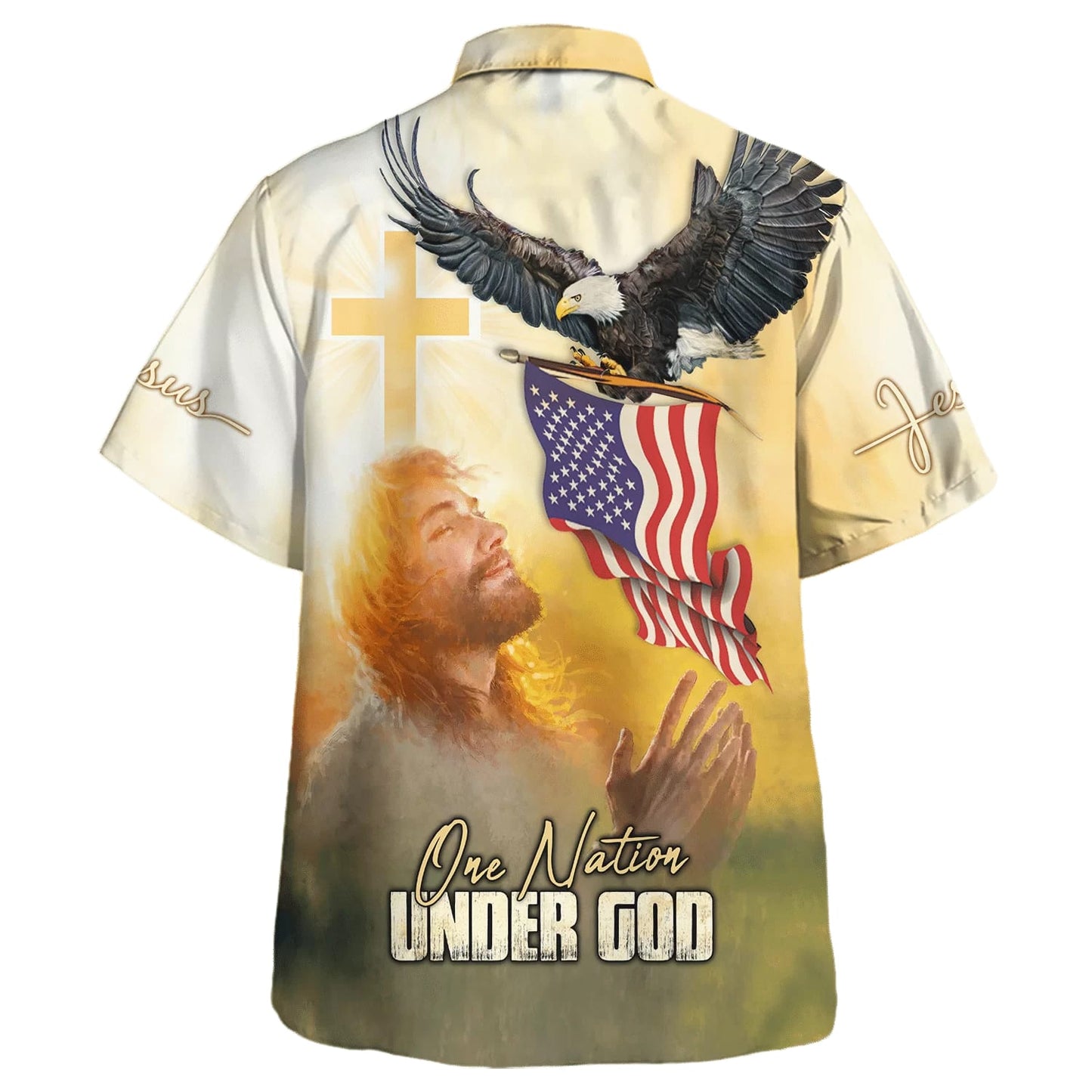 Eagle Jesus America One Nation Under God Hawaiian Shirt - Christian Hawaiian Shirt - Religious Hawaiian Shirts