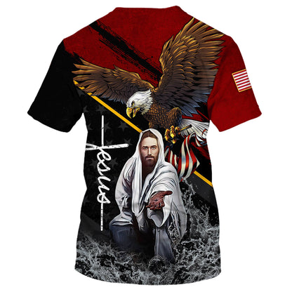 Eagle Jesus Reaching Hand America One Nation Under God 3D All Over Printed Shirt for Men and Women