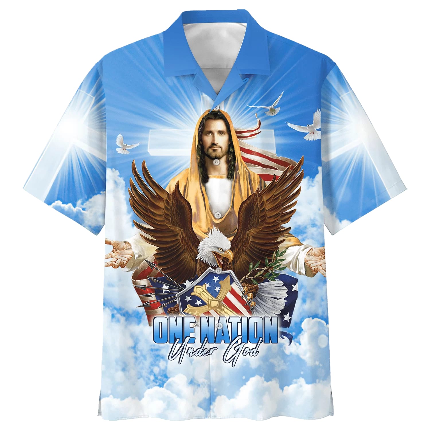Eagle One Nation Under God Hawaiian Shirt - Best Hawaiian Shirts - Christian Hawaiian Shirt