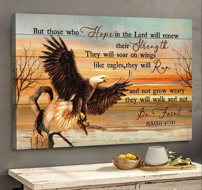 Eagle Sunset Painting Those Who Hope In The Lord Will Renew Their Strength Canvas Wall Art - Christian Poster - Religious Wall Decor