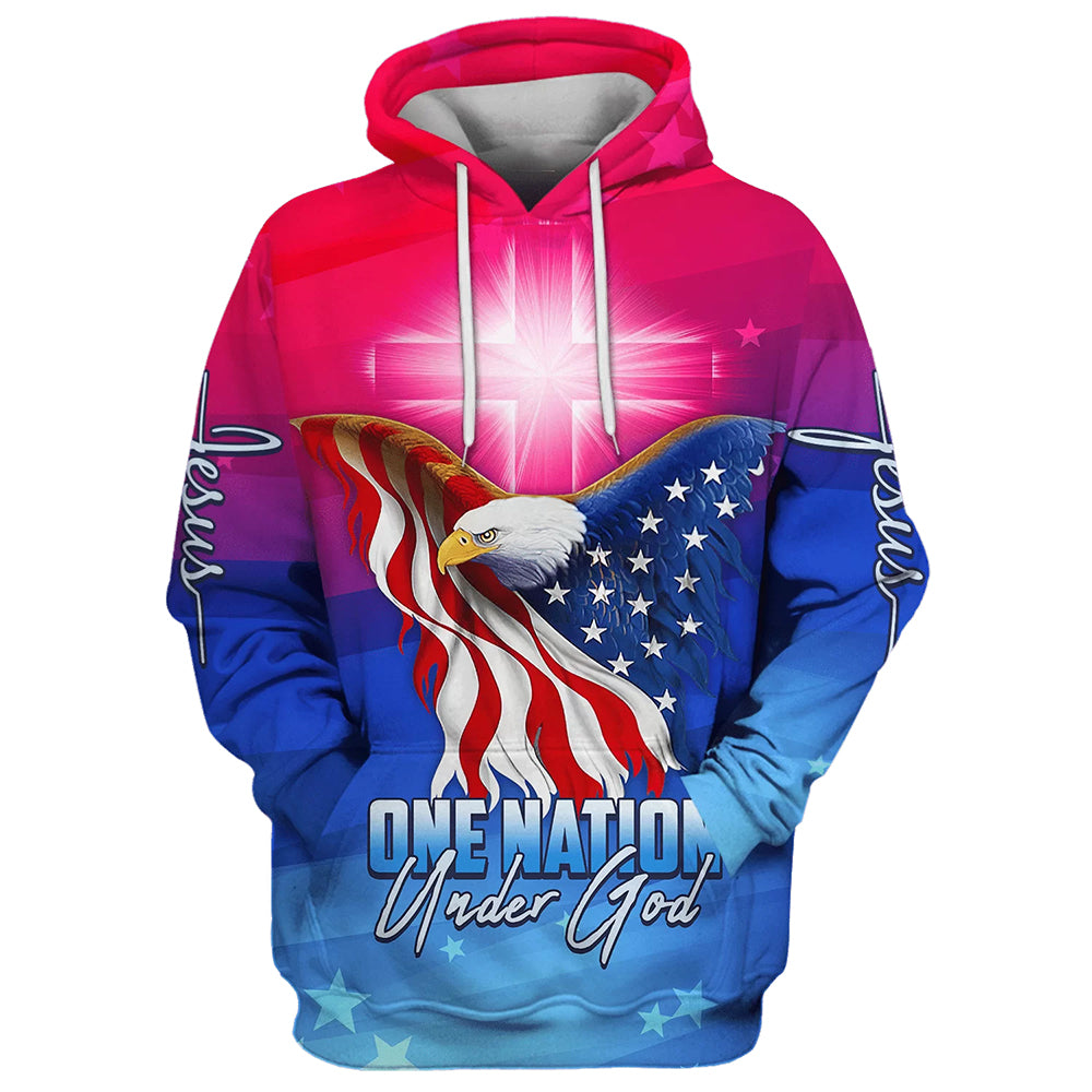 Eagle US Flag Cross Light One Nation Under God Jesus Hoodies - Jesus Hoodie - Men & Women Christian Hoodie - 3D Printed Hoodie