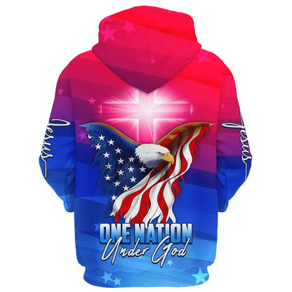 Eagle US Flag Cross Light One Nation Under God Jesus Hoodies - Jesus Hoodie - Men & Women Christian Hoodie - 3D Printed Hoodie