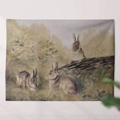 Rabbits On A Log Tapestry - Christian Easter Tapestry - Wall Hanging Tapestry - Religious Tapestry Wall Hangings - Bible Tapestry - Ciaocustom