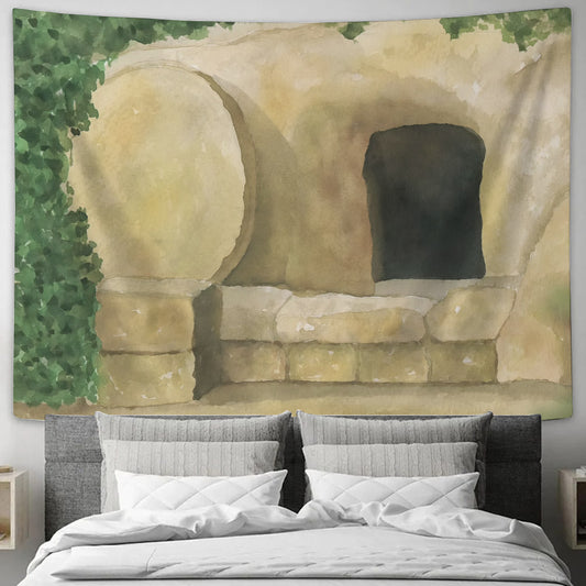 He is Risen - Easter Tomb Watercolor Tapestry - Easter Tapestry - Religious Tapestry - Easter Wall Decor - Christian Easter Tapestry - Ciaocustom