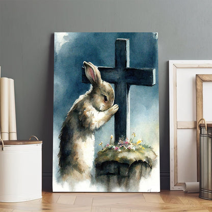Easter Bunny Praying Easter Decorations - Jesus Canvas Pictures - Christian Wall Art