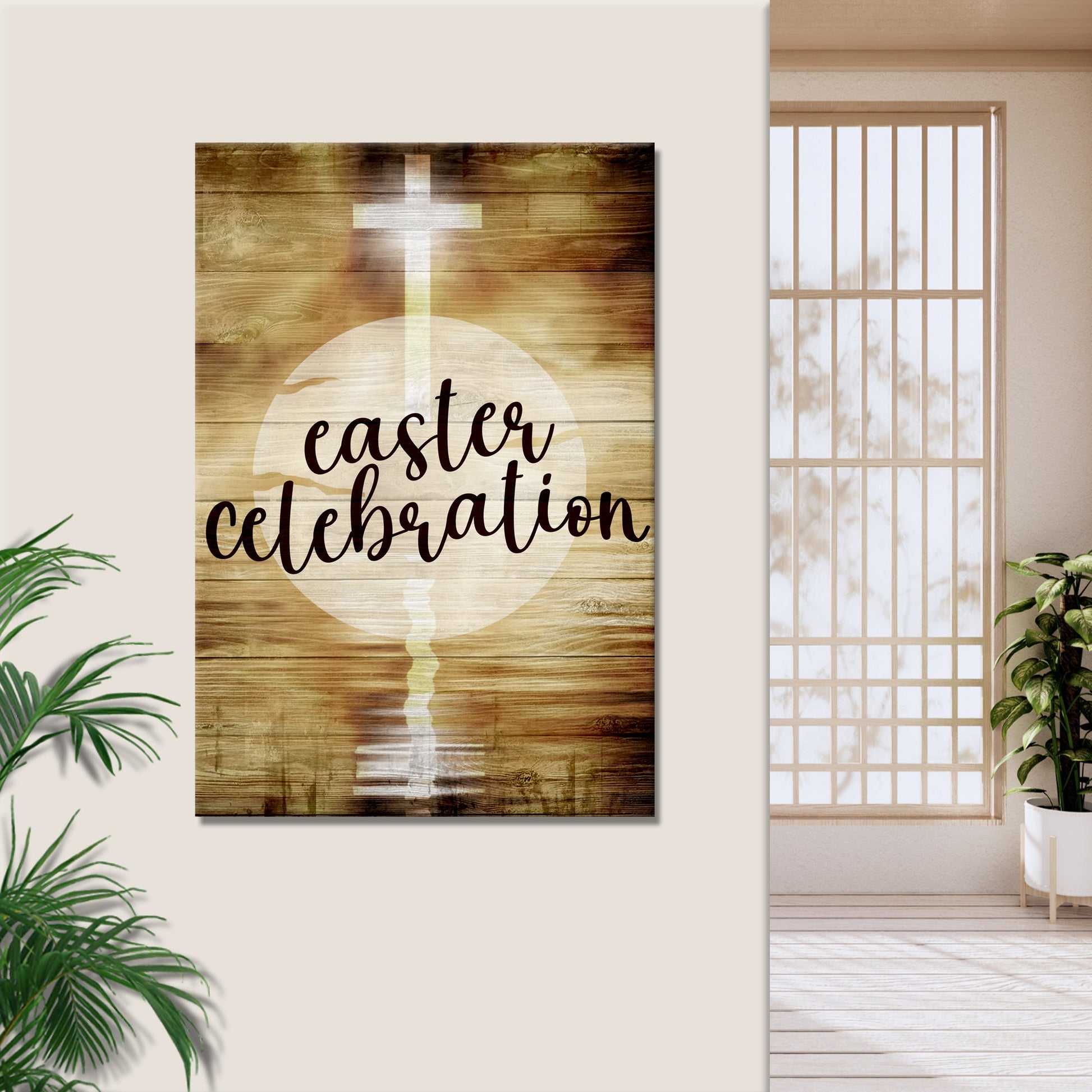 Easter Celebration Cross Canvas Wall Art - Easter Canvas Pictures - Religious Wall Decor