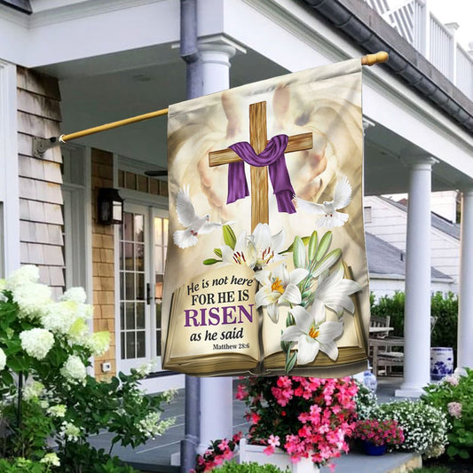 Easter Christ Cross Flag He Is Not Here For He Is Risen Flag - Easter House Flags - Christian Outdoor Easter Flags