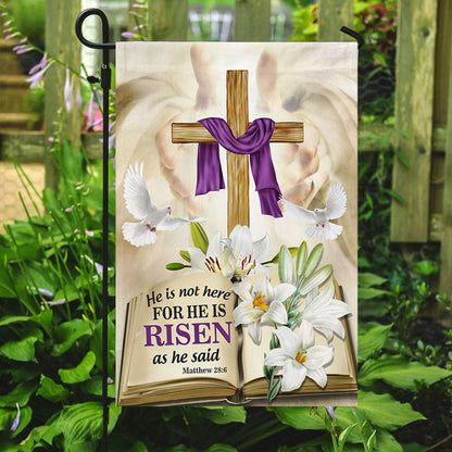 Easter Christ Cross Flag He Is Not Here For He Is Risen Flag - Easter House Flags - Christian Outdoor Easter Flags
