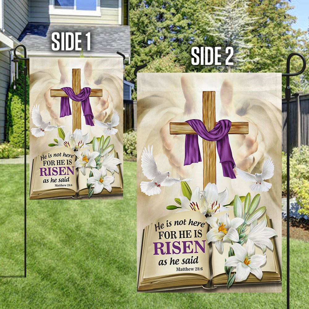 Easter Christ Cross Flag He Is Not Here For He Is Risen Flag - Easter House Flags - Christian Outdoor Easter Flags