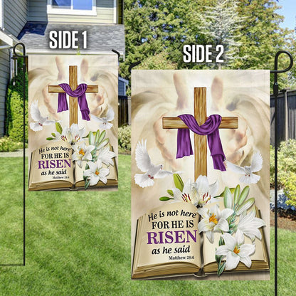 Easter Christ Cross With Lily Flag - He Is Not Here For He Is Risen Flag - Religious Easter House Flags - Easter Garden Flags