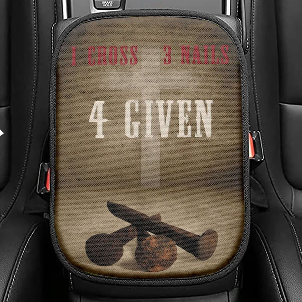 Easter Christian Gifts 1 Cross 3 Nails 4 Given Seat Box Cover, Bible Verse Car Center Console Cover, Scripture Car Interior Accessories