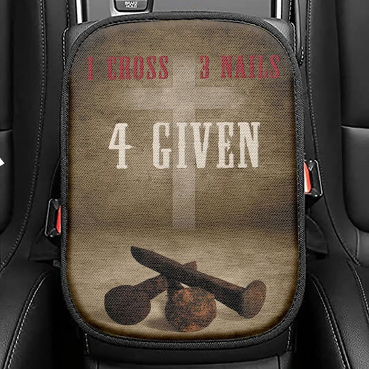 Easter Christian Gifts 1 Cross 3 Nails 4 Given Seat Box Cover, Bible Verse Car Center Console Cover, Scripture Car Interior Accessories