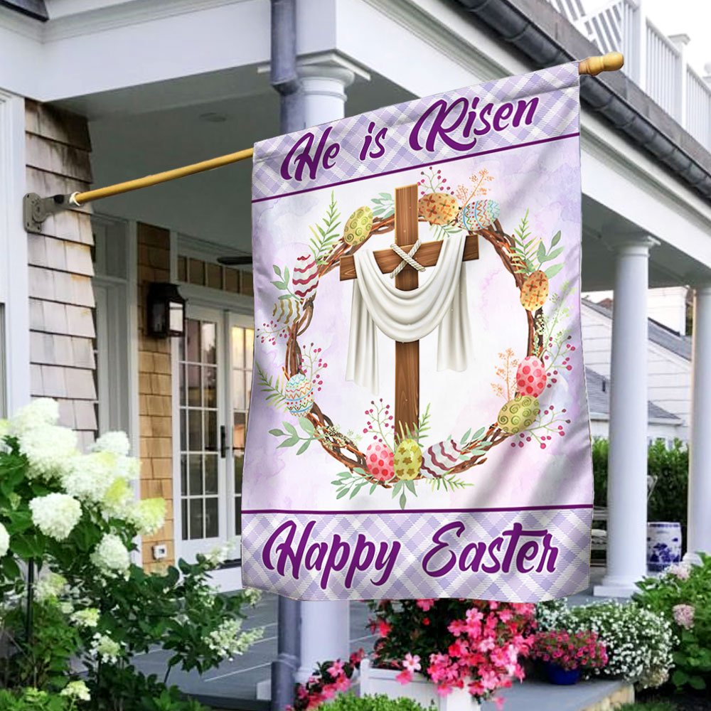 Easter Cross Flag Happy Easter He Is Risen Flag - Easter House Flags - Christian Outdoor Easter Flags