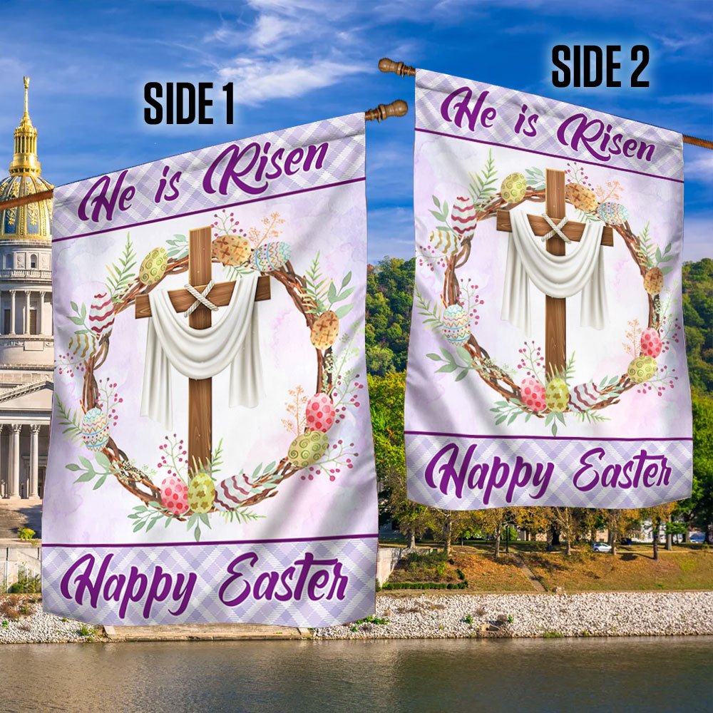 Easter Cross Flag Happy Easter He Is Risen Flag - Easter House Flags - Christian Outdoor Easter Flags