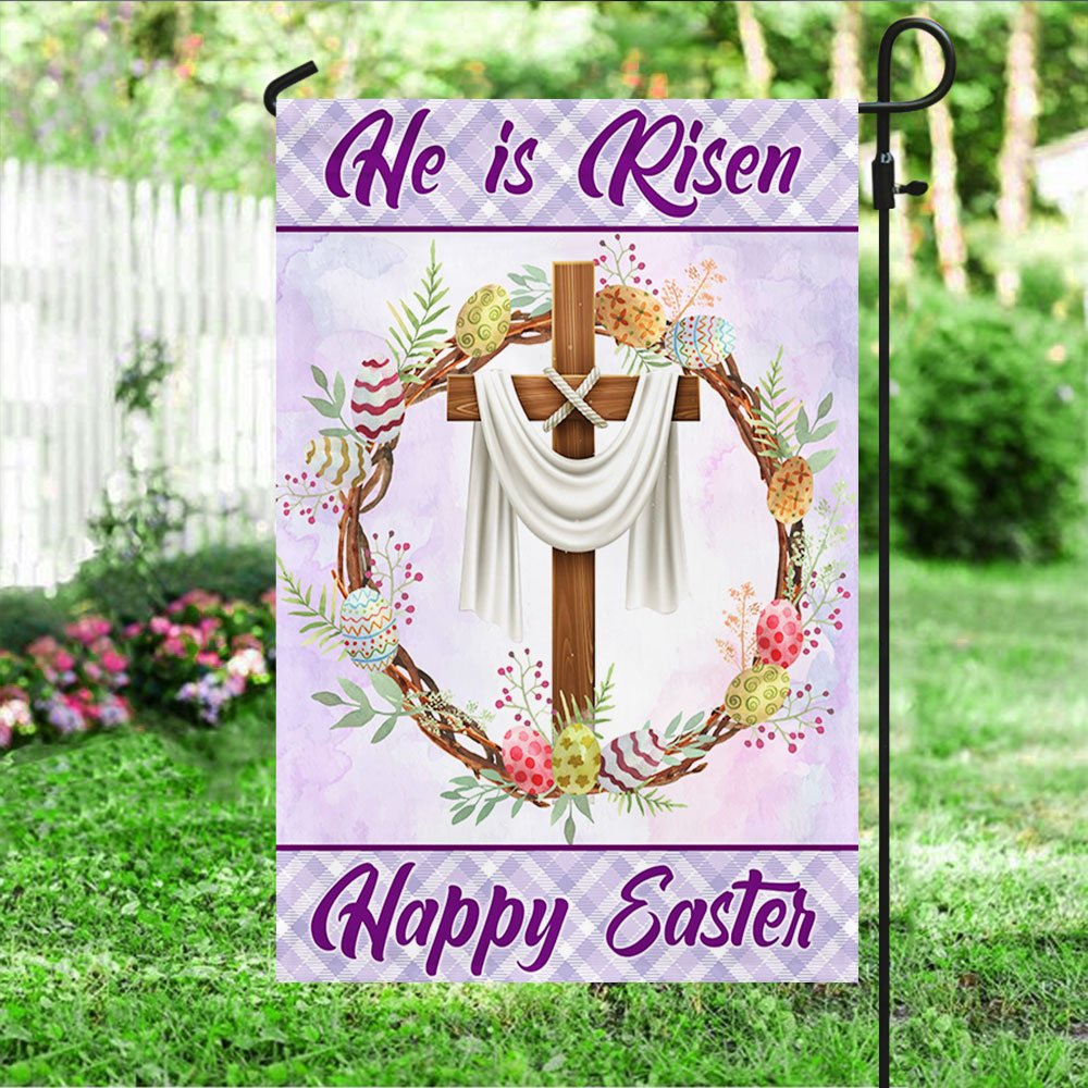 Easter Cross Flag Happy Easter He Is Risen Flag - Easter House Flags - Christian Outdoor Easter Flags