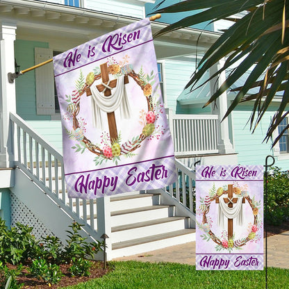 Easter Cross Flag Happy Easter He Is Risen Flag - Easter House Flags - Christian Outdoor Easter Flags