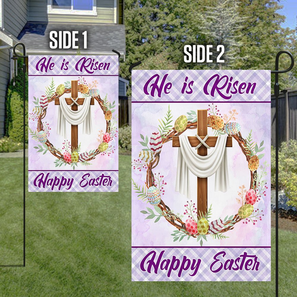 Easter Cross Flag Happy Easter He Is Risen Flag - Easter House Flags - Christian Outdoor Easter Flags