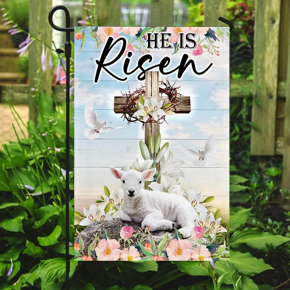 Easter Cross He Is Risen Flag - Easter House Flags - Christian Outdoor Easter Flags