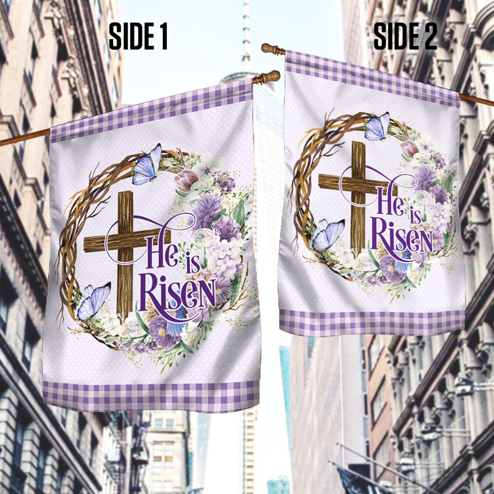 Easter Cross He Is Risen Flag - Religious Easter House Flags - Easter Garden Flags