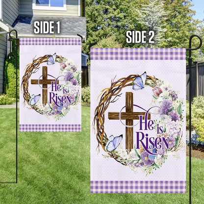 Easter Cross He Is Risen Flag - Religious Easter House Flags - Easter Garden Flags