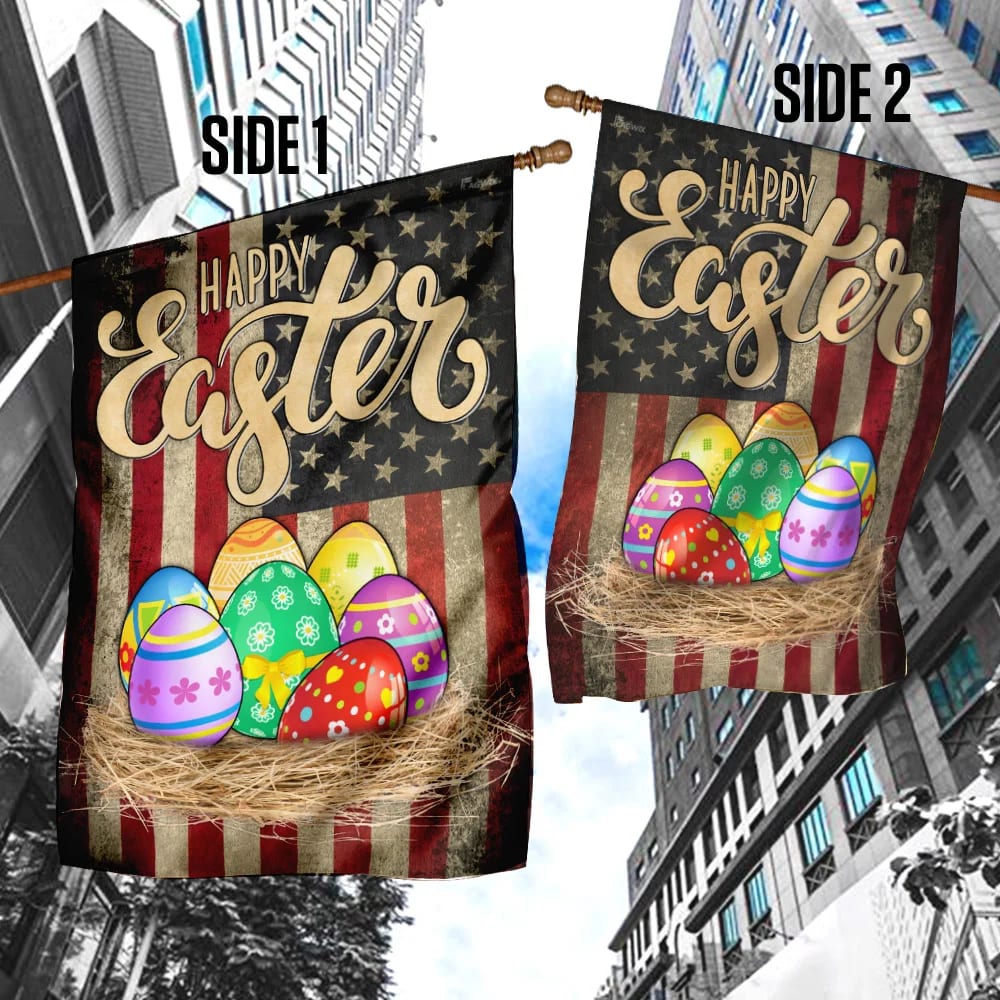 Easter Eggs American Flag - Easter House Flags - Christian Easter Garden Flags