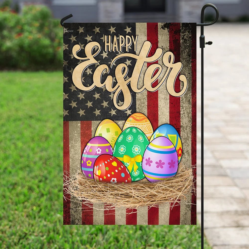 Easter Eggs American Flag - Easter House Flags - Christian Easter Garden Flags