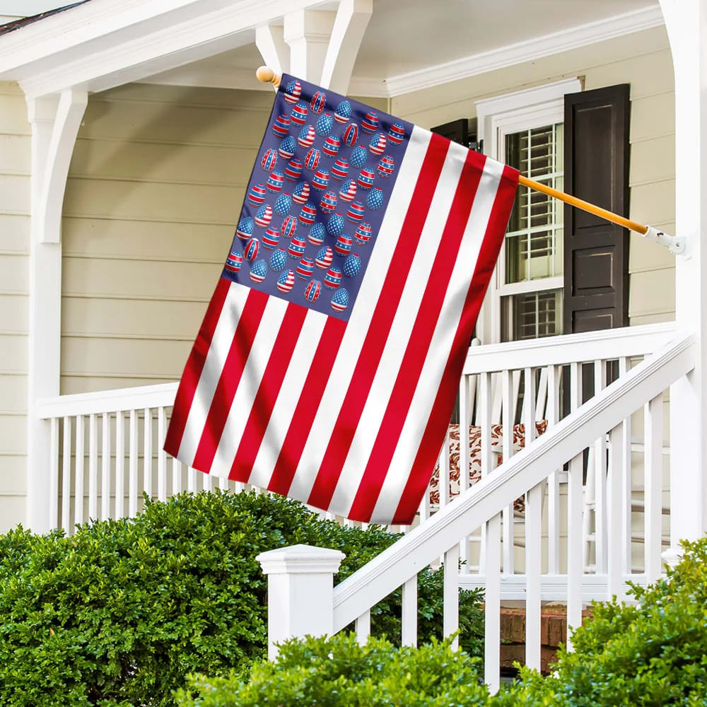 Easter Eggs American US Flag - Easter House Flags - Christian Easter Garden Flags