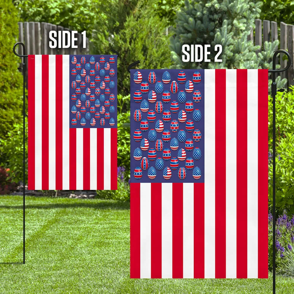 Easter Eggs American US Flag - Easter House Flags - Christian Easter Garden Flags