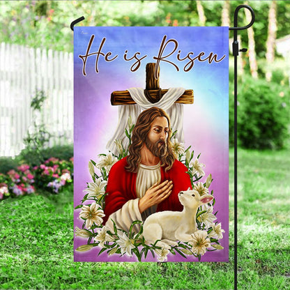 Easter Flag He Is Risen Cross - Easter House Flags - Christian Outdoor Easter Flags