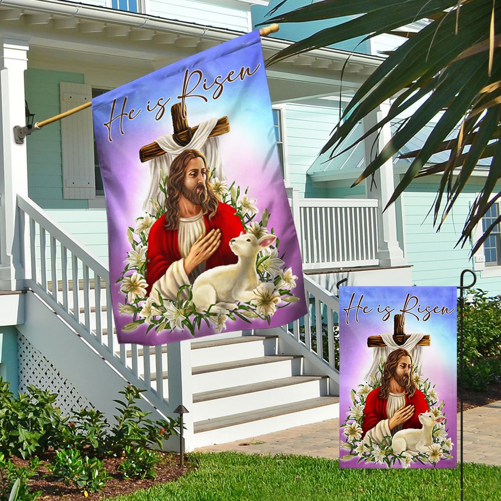Easter Flag He Is Risen Cross - Easter House Flags - Christian Outdoor Easter Flags