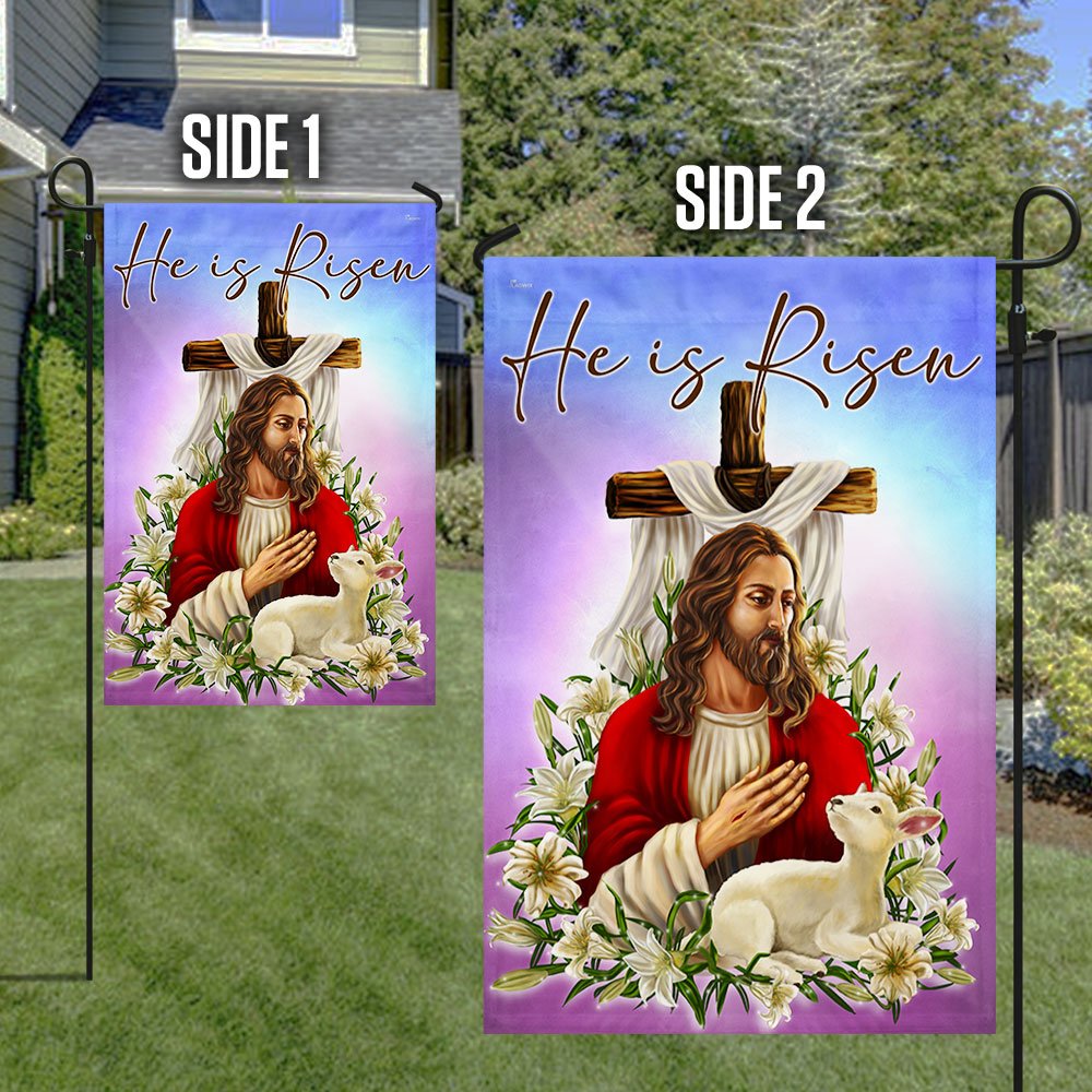Easter Flag He Is Risen Cross - Easter House Flags - Christian Outdoor Easter Flags