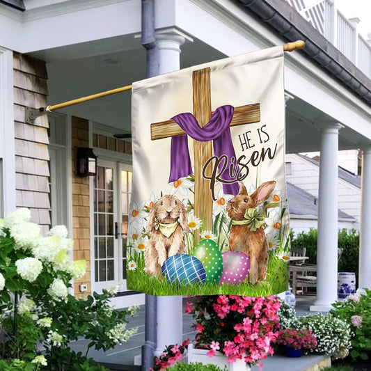 Easter Flag He Is Risen Cross Christian - Easter House Flags - Christian Outdoor Easter Flags
