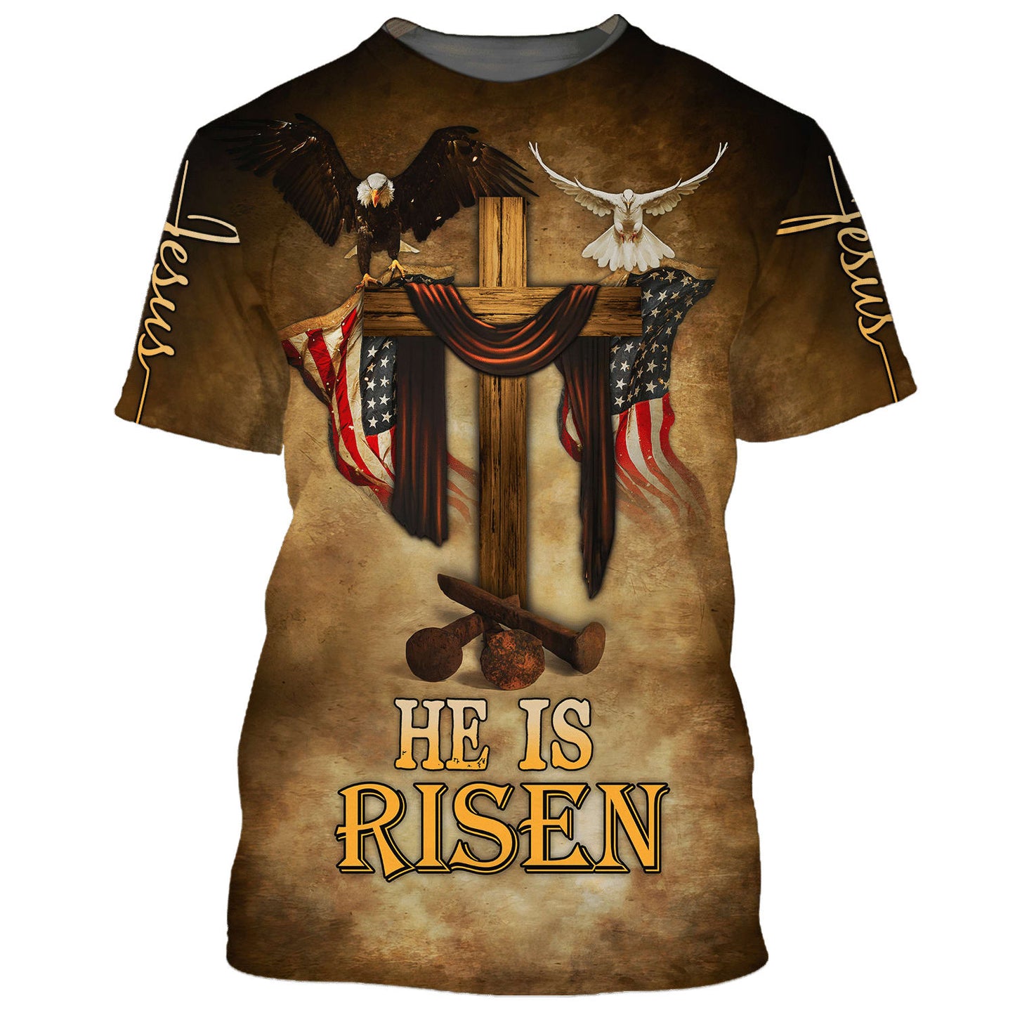 Easter He Is Risen Eagle Dove Vintage Wooden Cross 3D All Over Printed Shirt for Men and Women