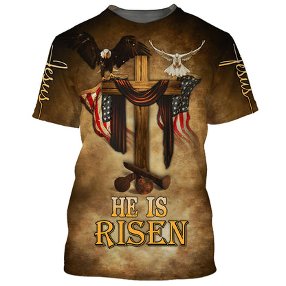 Easter He Is Risen Eagle Dove Vintage Wooden Cross 3D All Over Printed Shirt for Men and Women