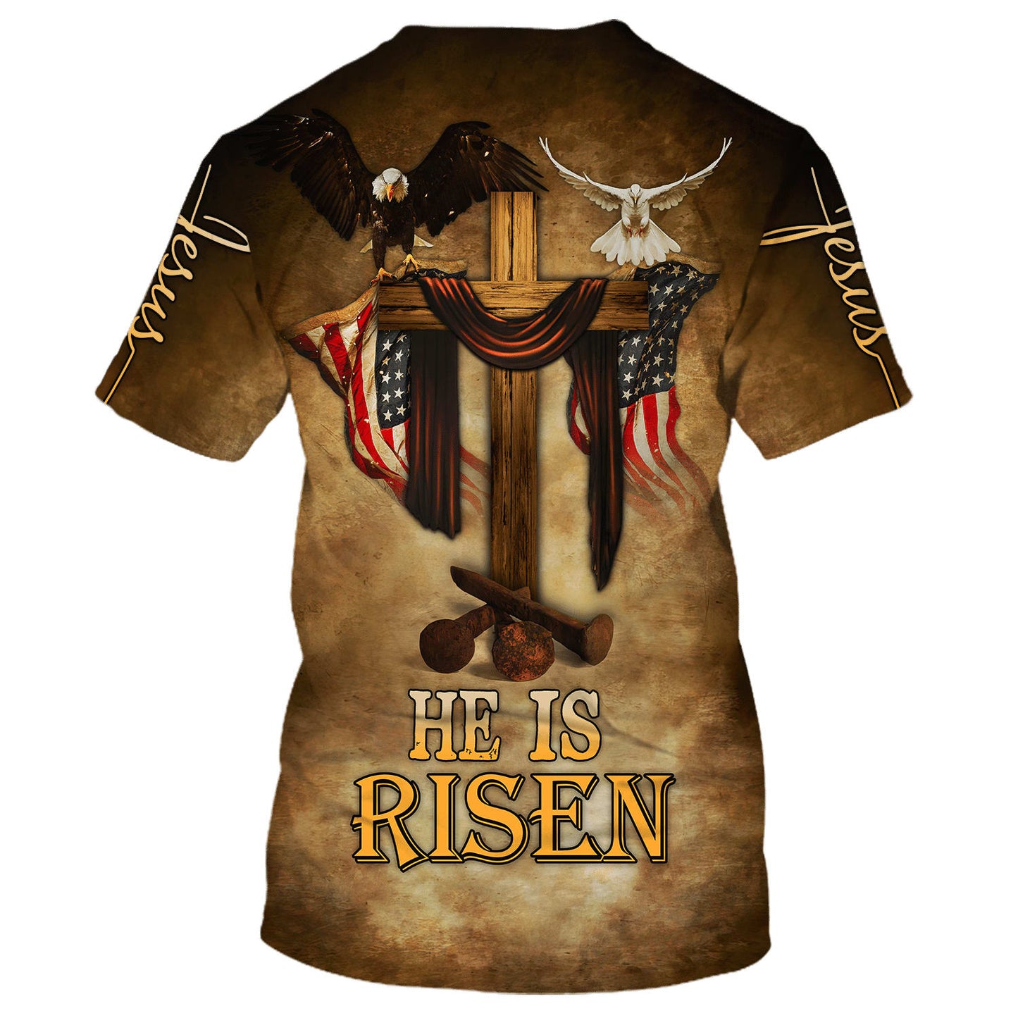 Easter He Is Risen Eagle Dove Vintage Wooden Cross 3D All Over Printed Shirt for Men and Women