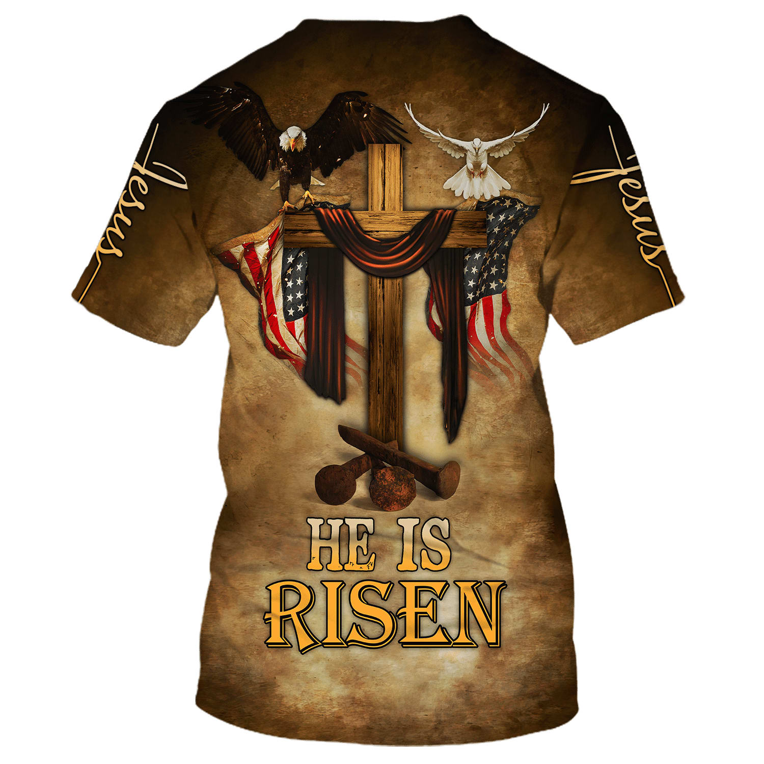 Easter He Is Risen Eagle Dove Vintage Wooden Cross 3D All Over Printed Shirt for Men and Women