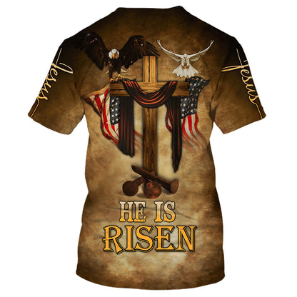 Easter He Is Risen Eagle Dove Vintage Wooden Cross 3D All Over Printed Shirt for Men and Women