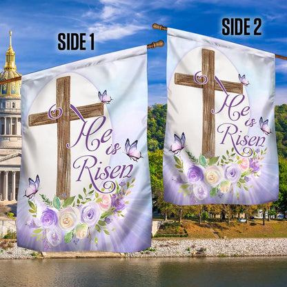 Easter He Is Risen Religious Flag - Religious Easter House Flags - Easter Garden Flags