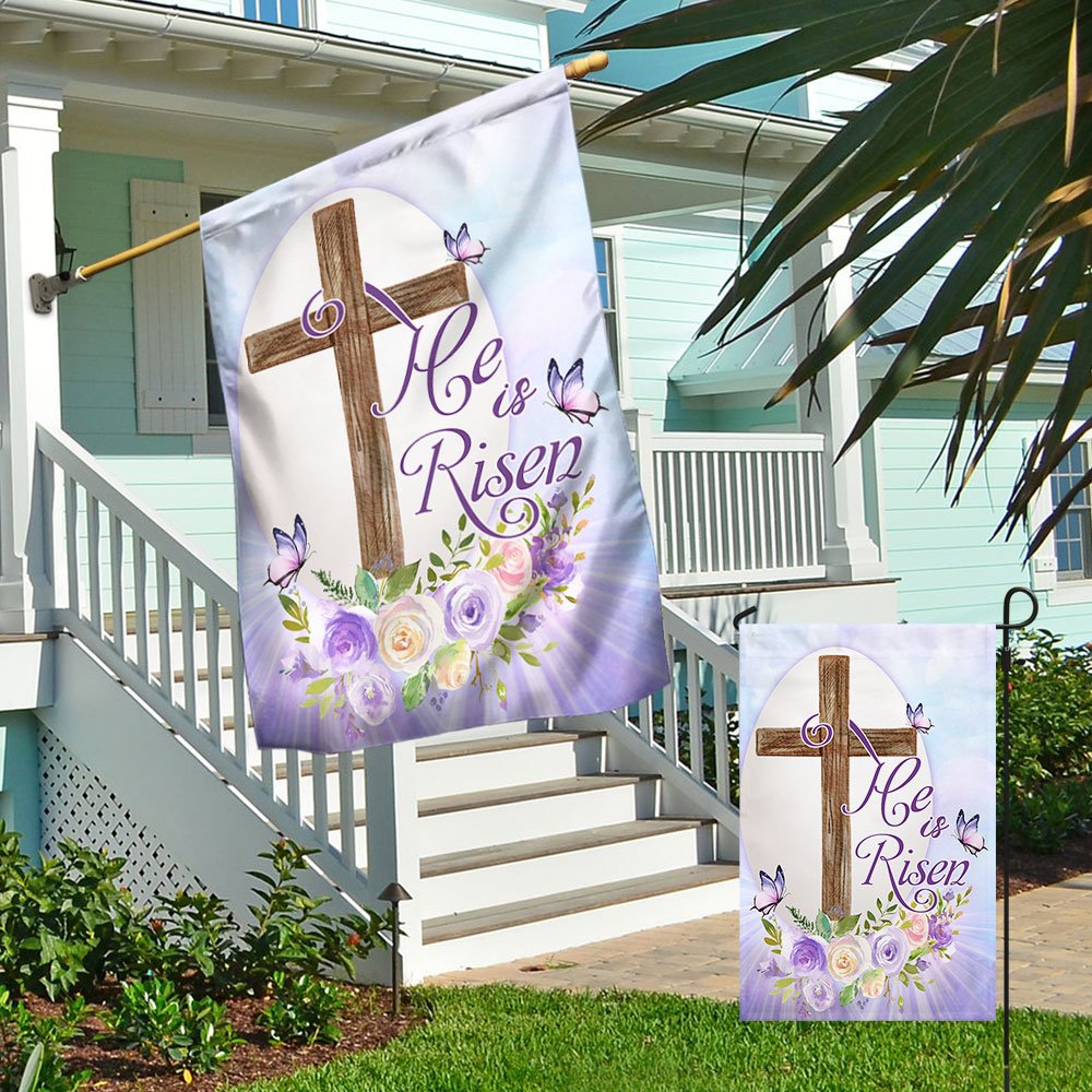 Easter He Is Risen Religious Flag - Religious Easter House Flags - Easter Garden Flags