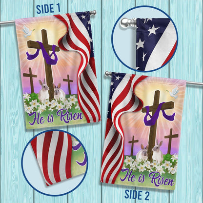 Easter Jesus Cross He Is Risen Flag - Religious Easter House Flags - Easter Garden Flags
